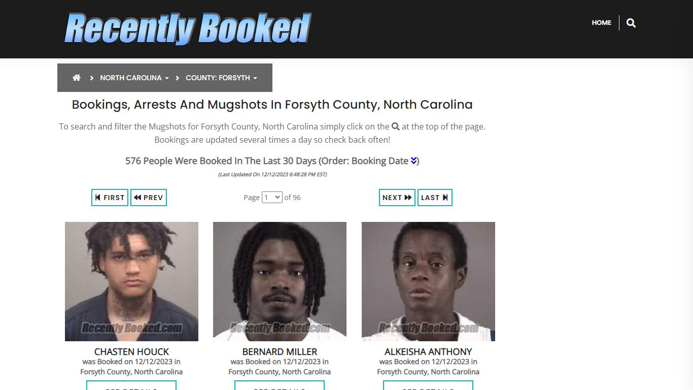 Bookings, Arrests and Mugshots in Forsyth County, North Carolina