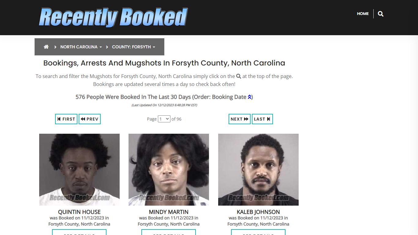 Bookings, Arrests and Mugshots in Forsyth County, North Carolina